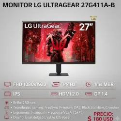 Monitor Gaming  LG 27 pulgadas FHD/IPS/144hz/1ms.
