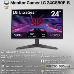 Monitor LG 24 Pulgada Gamer FHD/180HZ/VA/1MS.