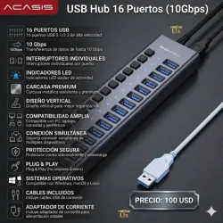 Regleta Acasia 16 puertos USB 3.0 10gps.