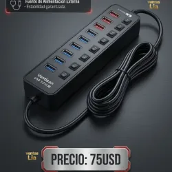 Regleta vantisa 10 puertos USB 3.0, 7 de copia y 3 de carga.