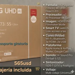 Smart Tv 55" con soporte para pared.