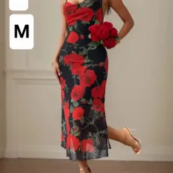 Vestido largo, transparente de los muslos hacia abajo.