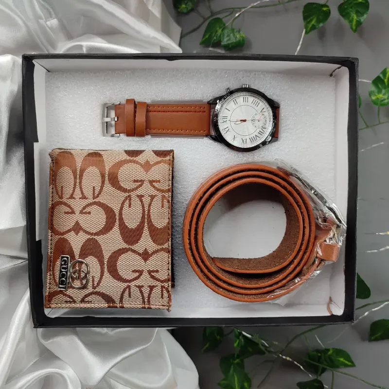 Conjunto de cinto billetera y reloj 