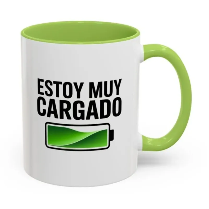 Taza blanca con asa e interior verde 