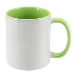 Taza blanca con asa e interior verde 