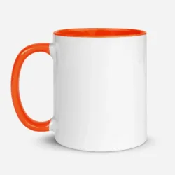 Taza blanca con asa naranja 