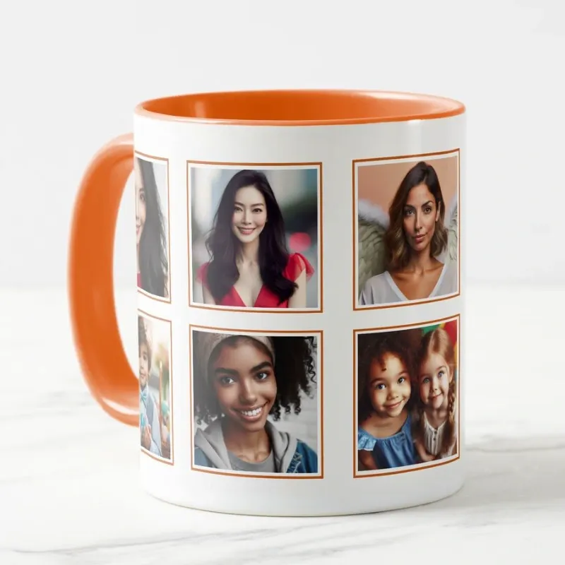 Taza blanca con asa naranja 