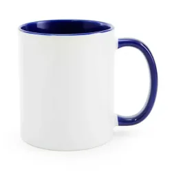 Taza blanca con asa violeta 