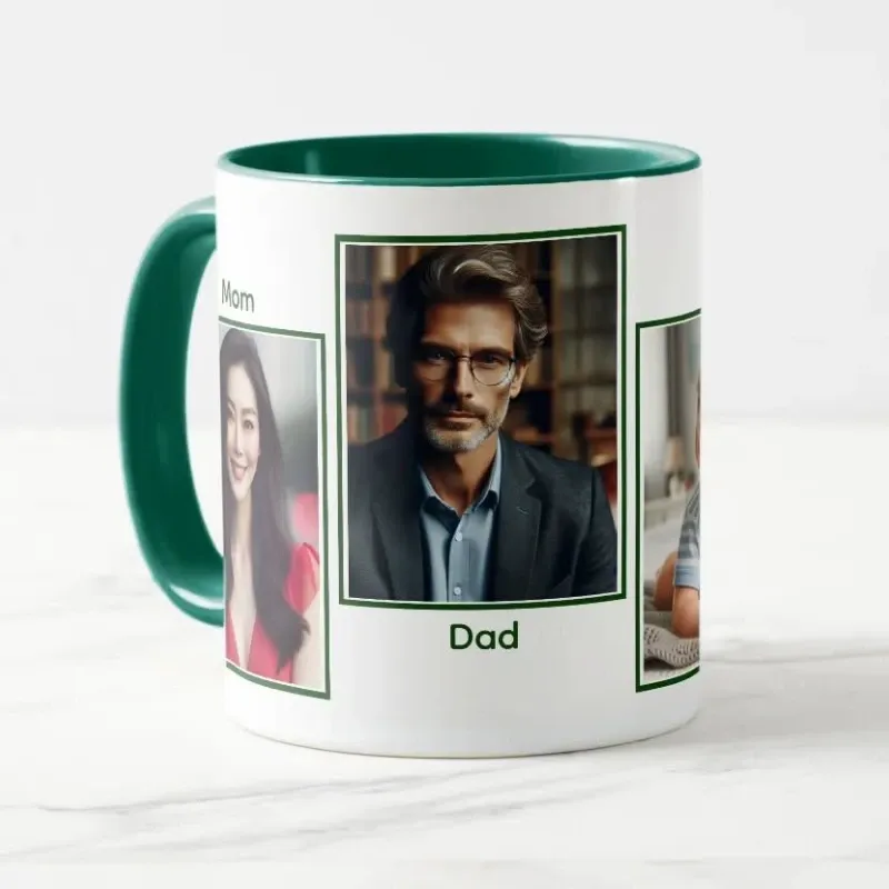 Taza blanca con asa e interior verde oscuro