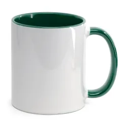 Taza blanca con asa e interior verde oscuro