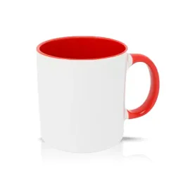 Taza blanca con asa e interior rojo