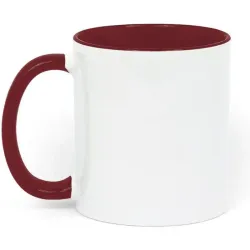 Taza blanca con asa e interior rojo vino