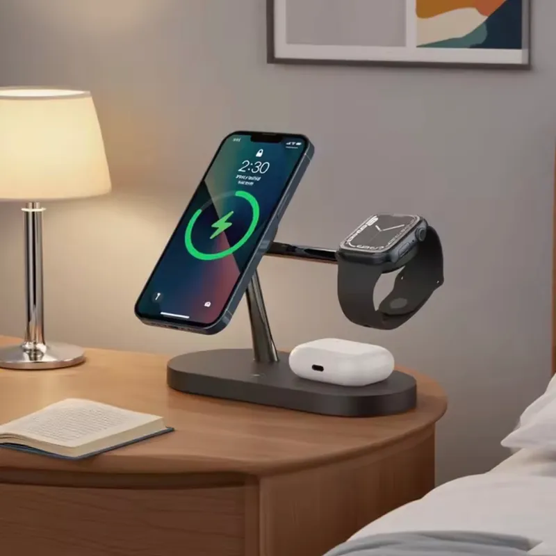 Cargador inalámbrico 4 en 1 para iPhone 12/13/14/15/16/17 Estación de carga rápida para Apple Watch 10 9 8 7 6 5 4 Airpods 2 3 Pro