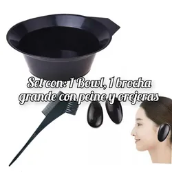 ‼️Set de 1 Bowl, 1 Brocha con Peine y Orejeras 