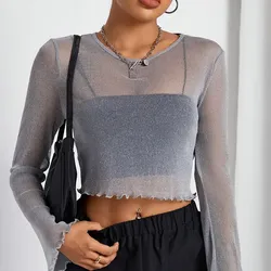 Blusa de manga larga plateada