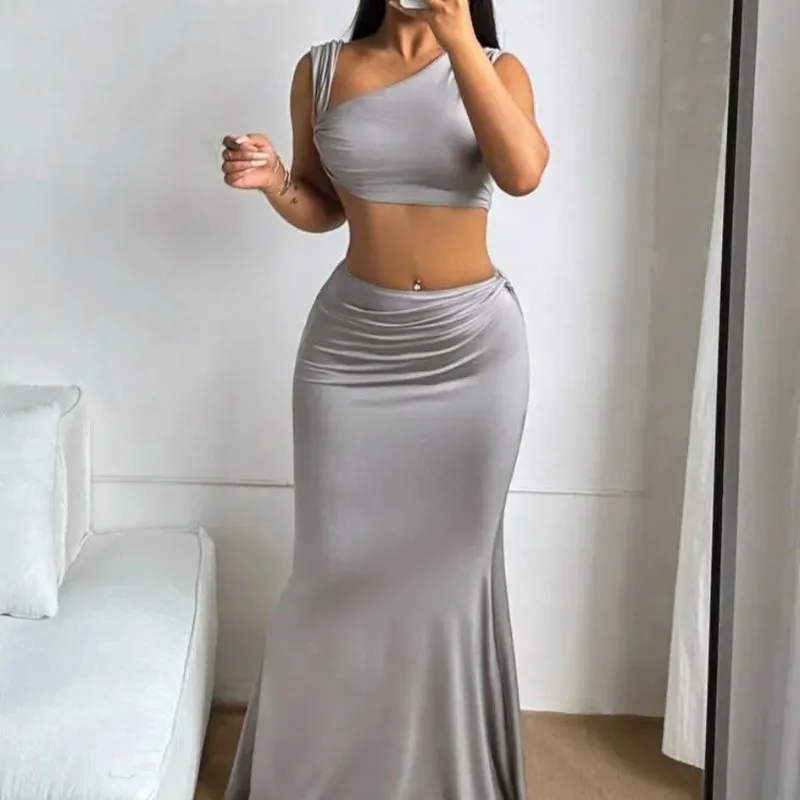Conjunto de saya larga gris 