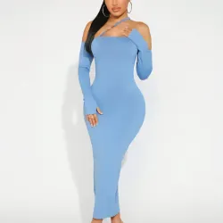 Vestido azul largo de mangas largas 