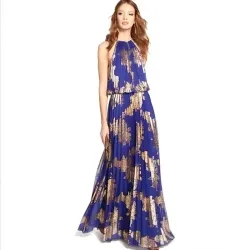 Vestido azul y dorado 