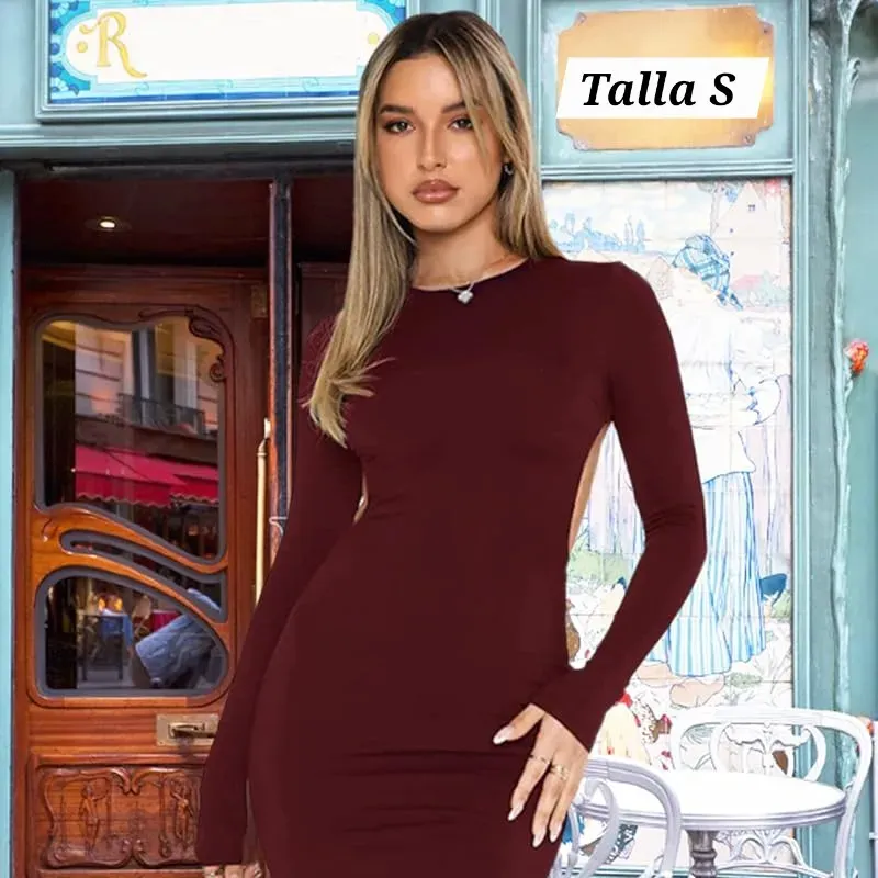 Vestido color vino mangas largas 