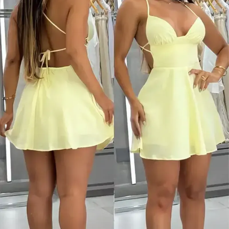 Vestido corto amarillo pastel 
