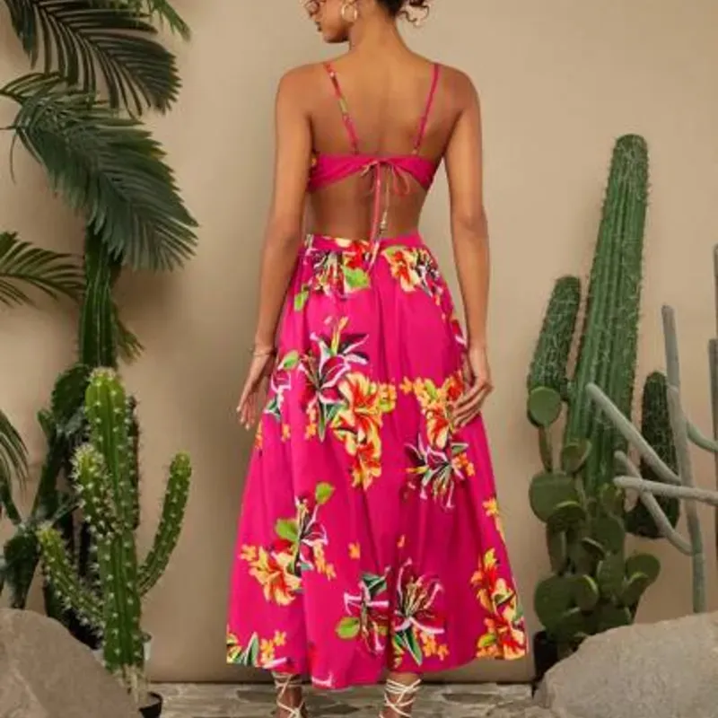 Vestido de estampado floral de espalda descubierta 