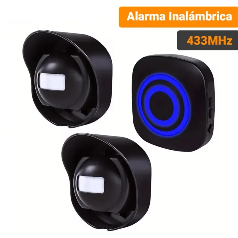Alarma Inalámbrica Con Sensor De Movimiento 433MHz 2 Transmisores Y 1 Receptor Negra 🔶