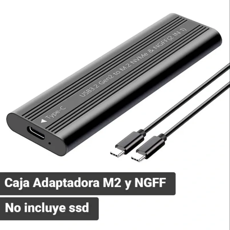 Caja Adaptadora SSD M.2 NVMe + SATA USB-C 10Gbps Enclosure Externo Soporta hasta 4TB. Aluminio. Negro 🔶
