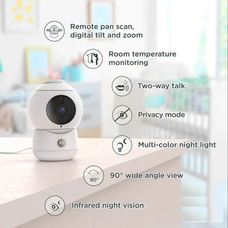 Cámara Monitor de Bebé con 2 Cámaras WiFi 1080p, Visión 360°, Audio Bidireccional, Luz Nocturna y App Hubble - Motorola Peekaboo 🔶