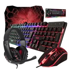Combo Gamer 4 en 1. Teclado RGB + Mouse Gaming + Auriculares con micrófono + Alfombrilla - Orzly Hornet RX-25🌐
