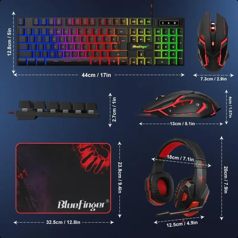 Combo Gamer RGB 4 en 1 Teclado Retroiluminado + Mouse Gaming + Auriculares con Micrófono + Alfombrilla 🌐