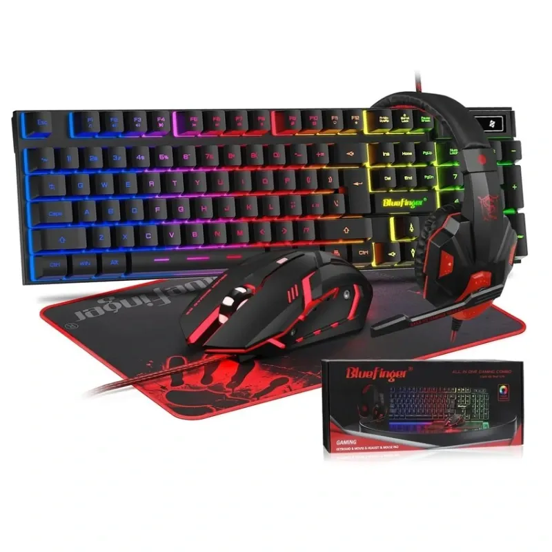 Combo Gamer RGB 4 en 1 Teclado Retroiluminado + Mouse Gaming + Auriculares con Micrófono + Alfombrilla 🌐