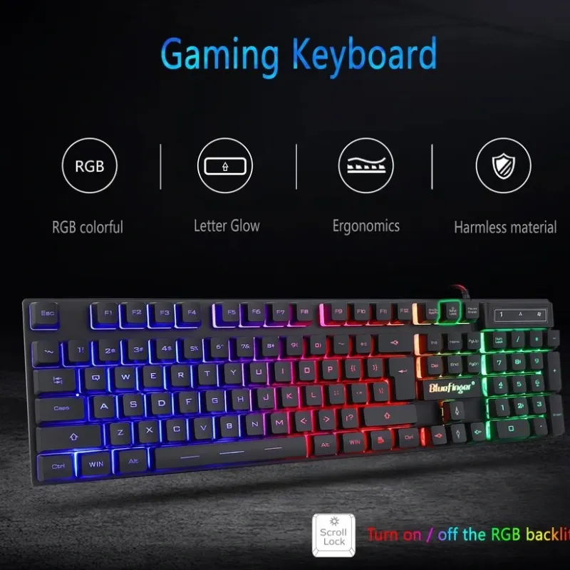 Combo Gamer RGB Teclado Retroiluminado + Mouse Gaming LED + Alfombrilla USB para PC y Laptop - BlueFinger 🌐