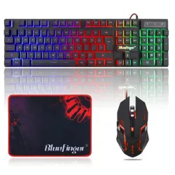 Combo Gamer RGB Teclado Retroiluminado + Mouse Gaming LED + Alfombrilla USB para PC y Laptop - BlueFinger 🌐