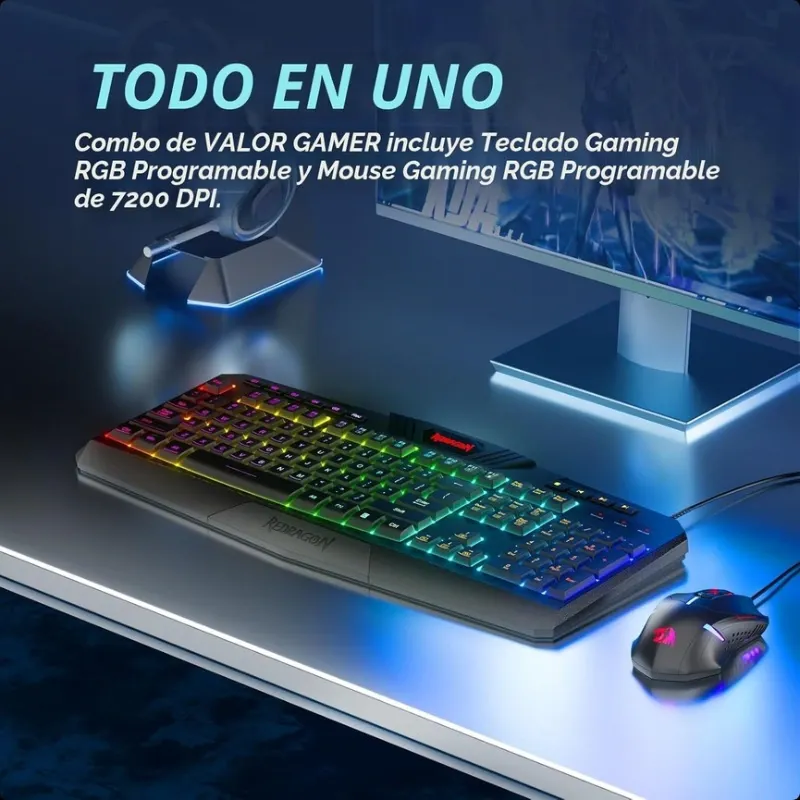 Combo Gaming Teclado + Mouse RGB USB con Reposamuñecas - Redragon S101 🌐