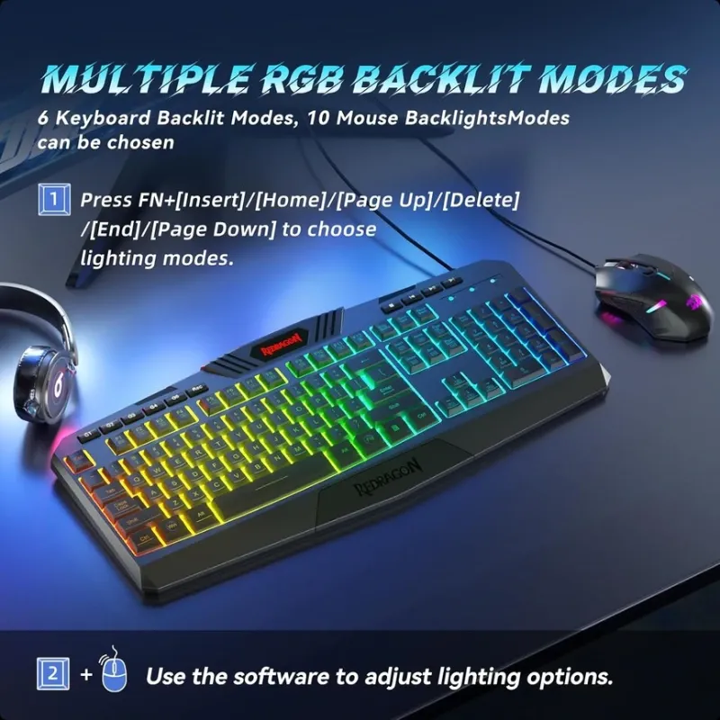 Combo Gaming Teclado + Mouse RGB USB con Reposamuñecas - Redragon S101 🌐