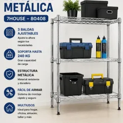 ESTANTE METÁLICO DE 3 NIVELES - 7HOUSE - HASTA 240KG 🏠