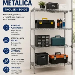 ESTANTE METÁLICO DE 4 NIVELES - 7HOUSE – HASTA 320KG 🏠