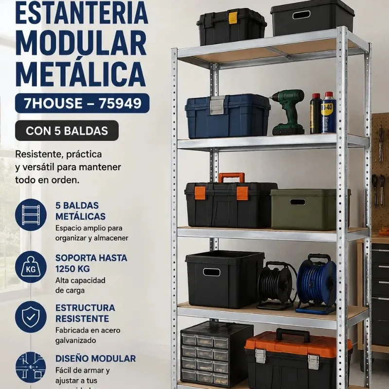 Estante Modular Metálico de 5 Niveles - 7house – Hasta 1250 Kg 🏠