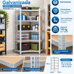 Estantería Esquinera Galvanizada de 5 Baldas Ajustables - 7 HOUSE  🏠