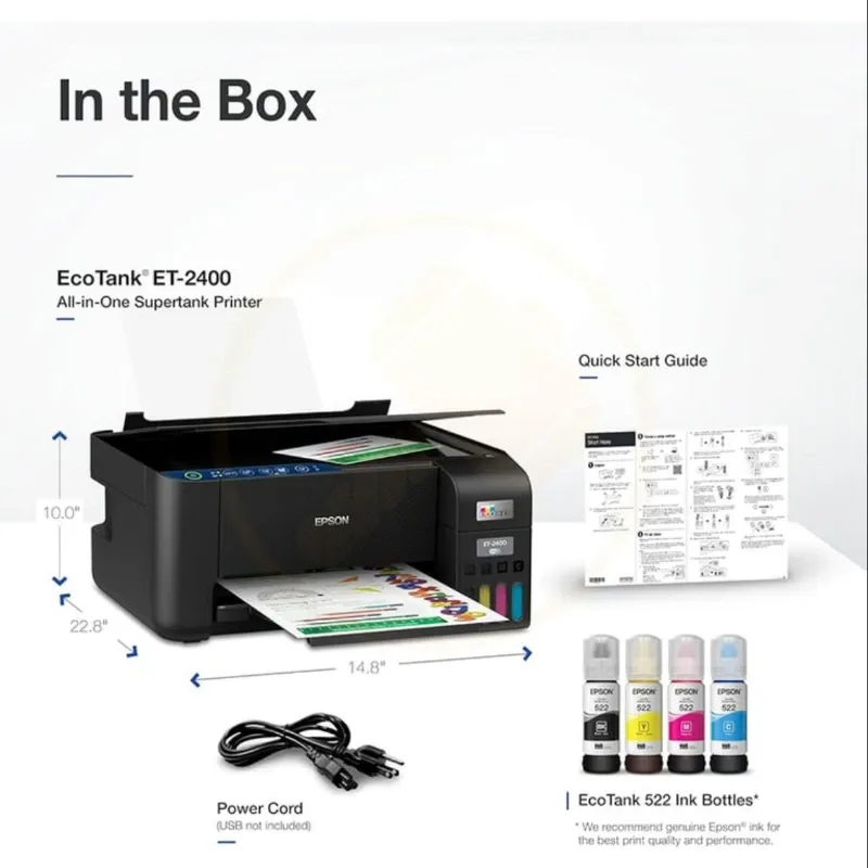 Impresora Epson - EcoTank ET-2400: Impresora inalambrica a color con sistema Supertan (sin cartuchos) - Negro 🔶