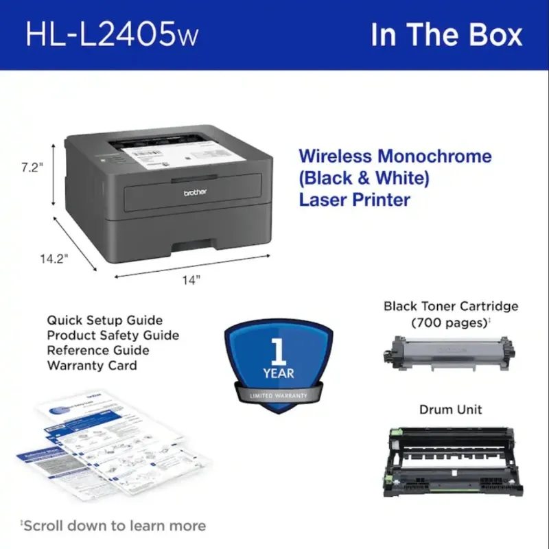 Impresora láser monocromática inalámbrica Brother HL-L2405W (compatible con la suscripción Refresh). Gris 🔶