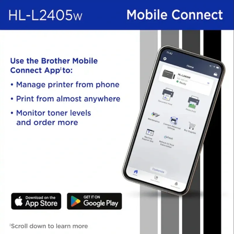 Impresora láser monocromática inalámbrica Brother HL-L2405W (compatible con la suscripción Refresh). Gris 🔶