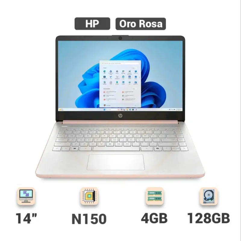 Laptop HP 14", Procesador Intel N150 (Modelo: 14-dq6015dx), 4 GB RAM, 128 GB UFS - Oro Rosa 🔶