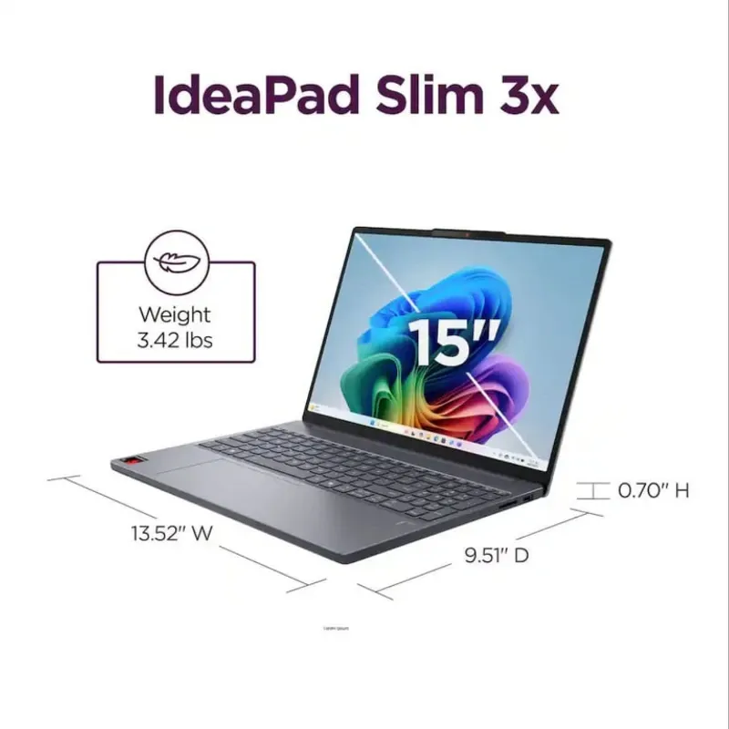 Laptop Lenovo IdeaPad Slim 3x 83N30000US Copilot+ PC 15.3" Táctil Snapdragon X 16GB RAM 256GB SSD Luna Gris 🔶