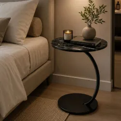 Mesa decorativa de centro - Mesa Auxiliar Redonda Estilo Mármol 🌹