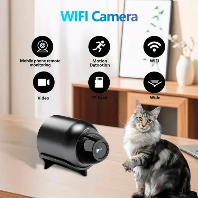 Mini Cámara WiFi 480P USB Negro - Conexión Inalámbrica y Control Remoto por App Android 🔶