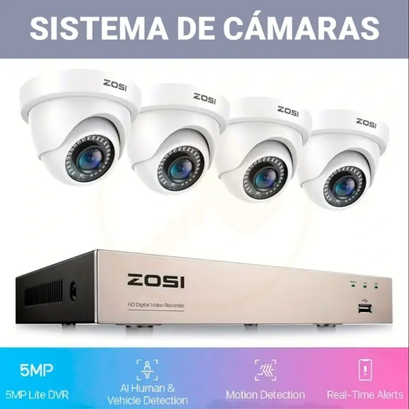 Sistema De Vigilancia Zosi CCTV 4 Cámaras 1080P Con DVR 8CH 5MP Lite H.265+ (Sin HDD) 🔶