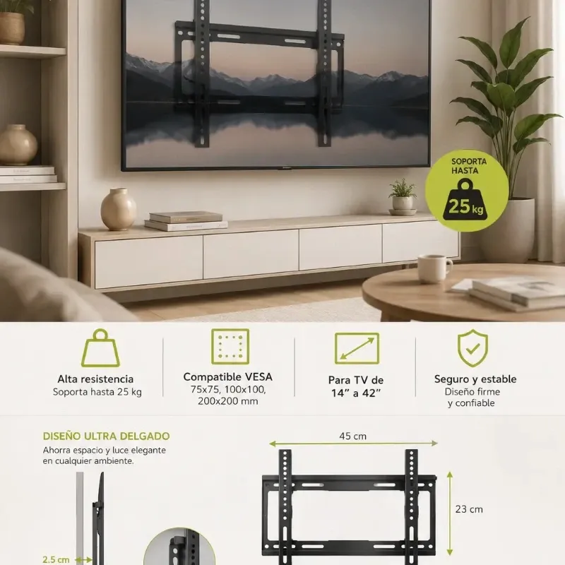 Soporte Fijo para TV LED/LCD 14"–42" 📺🌹