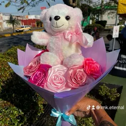 RAMO DE 6 ROSAS GRANDES C/ PELUCHE 