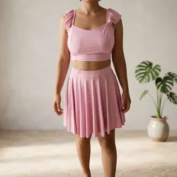 Conjunto de blusa y saya short Rosado pastel